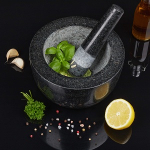 Moara de piatra Relaxdays cu pistil, granit, 750 ml, gri - Img 3