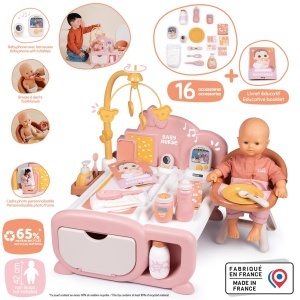 Mobilier pentru papusi Smoby Baby Nurse Cocoon 3-in-1 cu 16 accesorii, pentru papusi de pana la 42 cm - Img 2