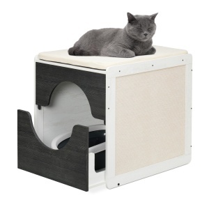 Mobilier pentru pisici Relaxdays, dulap pentru litiera, 57x50x60 cm, albgri