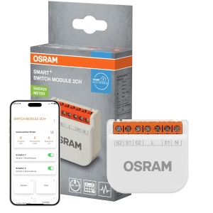 Modul de comutare OSRAM SMART WiFi, 2 canale, 10A, cu monitorizare energie, Alb