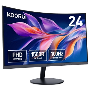 Monitor curbat KOORUI - Monitor de computer curbat FHD de 23,6 inchi, panou VA, 100Hz, curbura 1500R, reglare inclinare, ingrijire ochi, HDMI, monitor de gaming VGA, negru - Img 1