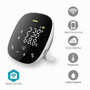 Monitor de calitate a aerului SmartLife Nedis - Wi-Fi, display LED, CO2, umiditate, temperatura, negru - Img 2
