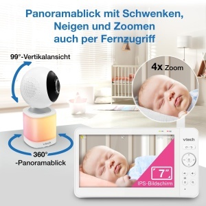 Monitor video pentru bebelusi VTech VM7468, ecran LCD 7 inch, camera Pan-Tilt-Zoom, lumina de veghe multicolora - Img 4