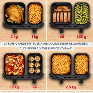 Moulinex Dual Easy Fry XXL, friteuza dubla cu aer, 6-10 persoane, cos mare de pana la 3 kg, 7 programe prestabilite, EZ942BF0 - Img 5