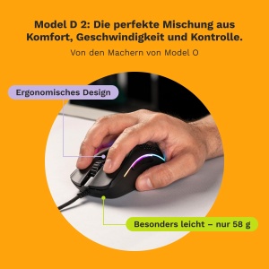 Mouse gaming Glorious Model D2 Black 58g senzor optic 26K DPI - Img 2