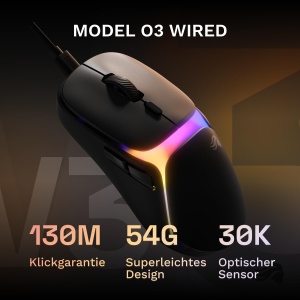 Mouse gaming Glorious Model O3 Wired, ultra-usor 54 g, 30K DPI, negru - Img 2