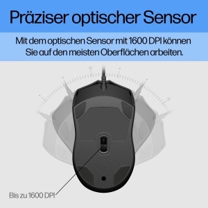 Mouse HP 100 USB 1600 DPI Design ergonomic ambidextru Negru - Img 4