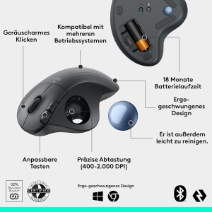 Mouse Trackball Ergonomic Logitech Ergo M575S, Bluetooth, Grafit, Control cu Degetul - Img 6