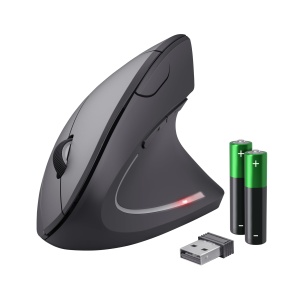 Mouse vertical fara fir Trust Verto, mouse ergonomic fara fir, prevenirea bratului mouse-ului/cotului de tenis (sindrom RSI), 800-1600 DPI, mouse fara fir pentru dreptaci, PC, computer, laptop, Mac, cu baterii