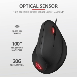 Mouse vertical pentru jocuri Trust Gaming GXT 144 Rexx, 10.000 DPI, 6 butoane programabile, iluminare LED RGB, design ergonomic Prevenirea bratului mouse-ului/cotului de tenis (sindromul RSI) - negru - Img 5