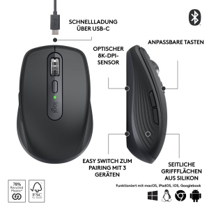 Mouse Wireless Logitech MX Anywhere 3S, 8K DPI, Graphit - Img 6