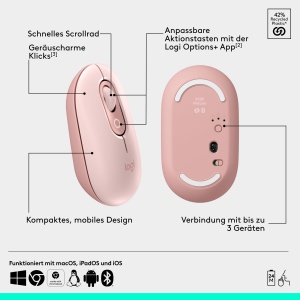 Mouse wireless Logitech POP, compact, Bluetooth, roz - Img 6
