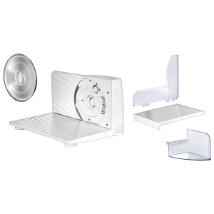 MPM MKR-05 Feliator electric de alimente, Feliator de paine, grosime de taiere reglabila pana la 15 mm, Protectie pentru degete, Disc de taiere din otel inoxidabil 17 cm, 150 W, alb - Img 7