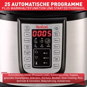 Multicooker electric Tefal Fast Delicious CY505EF0, 6L, 25 programe automate, NegruInox - Img 6
