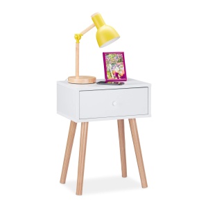 Noptiera scandinava Relaxdays, 55x42x30cm, alba, cu sertar