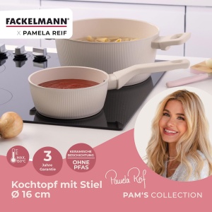 Oala cu maner Fackelmann x Pamela Reif, 16 cm, din aluminiu reciclat, bej pastel - Img 2