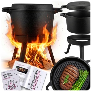 Oala de fonta Berdsen 8L - Negru, 2-in-1 cu capac si 3 picioare - Img 1