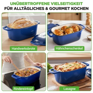 Oala din fonta NutriChef, ovala, 3.4L, cu capac, albastra - Img 2