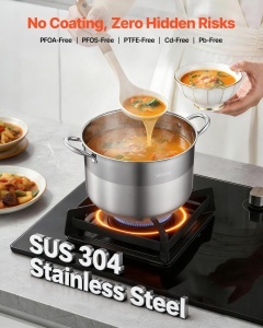 Oala din inox VEVOR 11,4 L cu capac din sticla, potrivita pentru toate tipurile de plite - Img 2