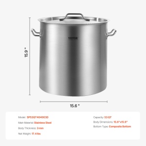 Oala din inox VEVOR SP53QT404003D, capacitate 50.1 L, baza termica, argintie - Img 7
