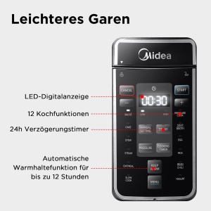 Oala electrica sub presiune Midea 9-in-1, 8L Multicooker 12 presetari instantanee, aparat de iaurt, aragaz de orez, aragaz lent, sous vide, abur, aragaz pentru paste, oala interioara din otel inoxidabil, negru - Img 6