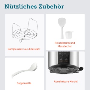 Oala sub presiune COSORI, 9 in 1, multicooker cu 14 functii, oala sub presiune de 5,7 l, aragaz de orez, abur, aparat de iaurt, aragaz lent si sous vide, tigaie, carte de retete, otel inoxidabil - Img 8