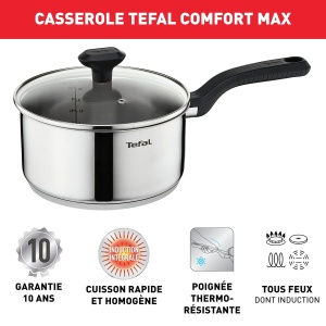 Oala Tefal Comfort Max C9732304 din inox, 18 cm, cu capac din sticla - Img 2