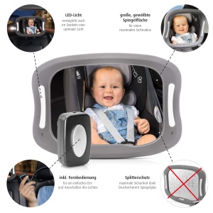 Oglinda auto LED Reer BabyView 86101 unghi larg lumina LED gri - Img 2
