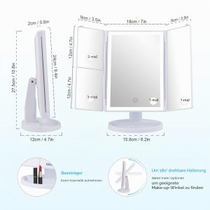 Oglinda de machiaj GRIFEMA cu iluminare LED, 3X2X1X marire, pliabila, alba - Img 2