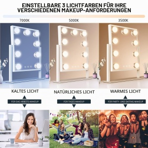Oglinda de machiaj TUREWELL cu lumini LED, 3 moduri de culoare, 360 rotatie - Img 2