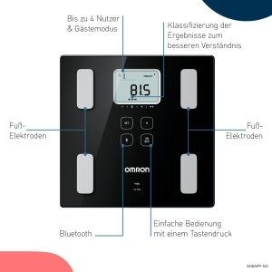 OMRON VIVA - cantarul inteligent de baie pentru analiza corporala Stiftung Warentest Gut 1024 cu Bluetooth si aplicatie masoara grasimea corporala gre - Img 9