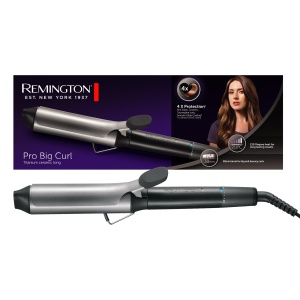 Ondulator Remington Big Curls [38mm] Pro Big Curl (4x protectie, acoperire antistatica cu turmalina ceramica) Afisaj digital pana la 210degC, cu clema, Natural Waves, Negru, CI5538