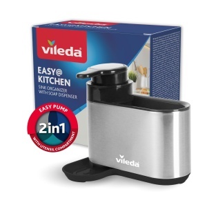 Organizator chiuveta Vileda cu dozator de detergent otel inoxidabil design modern si compact