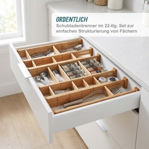 Organizator de Schublade Relaxdays 22-TLG, Bambus, 43,5-56,5 cm, Natur - Img 2
