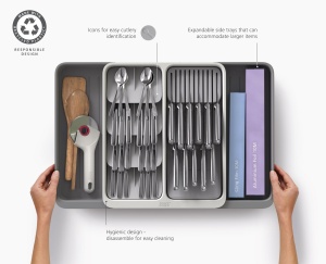 Organizator extensibil Joseph Joseph DrawerStore cu suport pentru cutite gri din plastic reciclat - Img 5