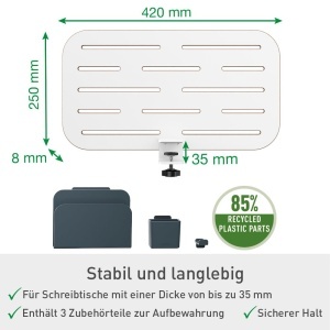 Organizer birou Leitz Ergo 42x25 cm, alb, cu accesorii din plastic reciclat - Img 2