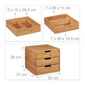 Organizer birou Relaxdays din bambus, 3 sertare, culoare natur - Img 4