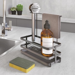 Organizer pentru chiuveta Metaltex LAVA, cu abtropitoare, negru, 22x11x24 cm - Img 4