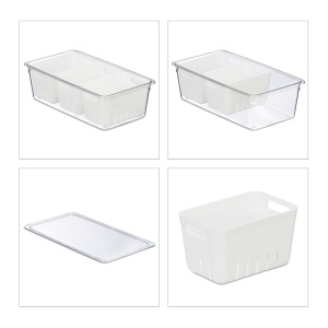 Organizer pentru frigider Relaxdays, set 2 bucati, transparent, cu capac - Img 6