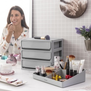 Organizer pentru machiaj InnovaGoods cu 3 sertare si 9 compartimente, capacitate mare, gri - Img 6