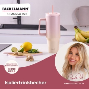 Pahar izolat FACKELMANN 1200 ml, inox, roz, cu capac si pai - Img 2