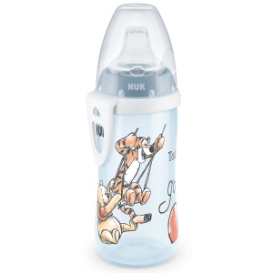 Pahar pentru cursanti NUK Active Cup 12 luni gura de scurgere etansa Clema si capac de protectie Fara BPA 300 ml Disney Winnie the Pooh albastru