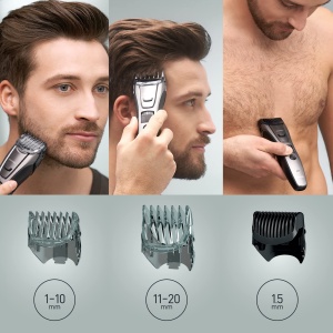Panasonic ER-GB80-H503 Aparat de tuns barba pentru barba, par si corp, portabil wireless, aparat de tuns rezistent la apa, 39 lungimi, 3 accesorii, aparat de tuns de precizie, fara fir si cu fir, argintiu inchis - Img 4