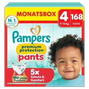 Pantaloni Pampers Premium Protection, Marimea 4, 168 buc, 9kg-15kg, 360 confort