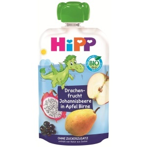 Pasta de fructe HiPP Bio cu dragon fruit si coacaze negre, 8x100g, fara zahar adaugat