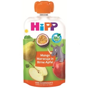 Pasta de fructe HiPP Bio Mango-Maracuja cu Para si Mar 8 x 100g, 100 Fructe, Fara Zahar Adaugat