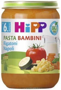 Pasta pentru copii HiPP Bio Rigatoni Napoli, 6 x 190g, fara adaos de sare, cu Omega-3