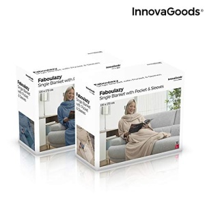 Patura cu maneci InnovaGoods Faboulazy, poliester, albastru-bej, dimensiuni 130x170 cm - Img 9