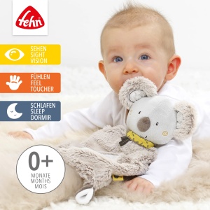 Patura de plus Fehn Plapuma pentru bebelusi cu capete de koala - Patura de plus pentru nou-nascuti - Jucarie de plus Animal de plus - Jucarie de plus Panza de plus pentru imbratisare pentru bebelusi si copii mici de la 0+ luni - Img 2