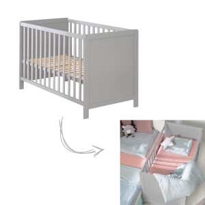 Patut 2 in 1 Roba 60 x 120 cm - Gitterbett Beistellbett, 6-fach inaltime reglabila, gritaupe